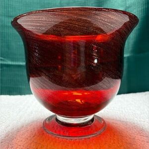 Red Swirl Vase with Gold Flakes-Hand Blown-Preowned, Very Good Condition